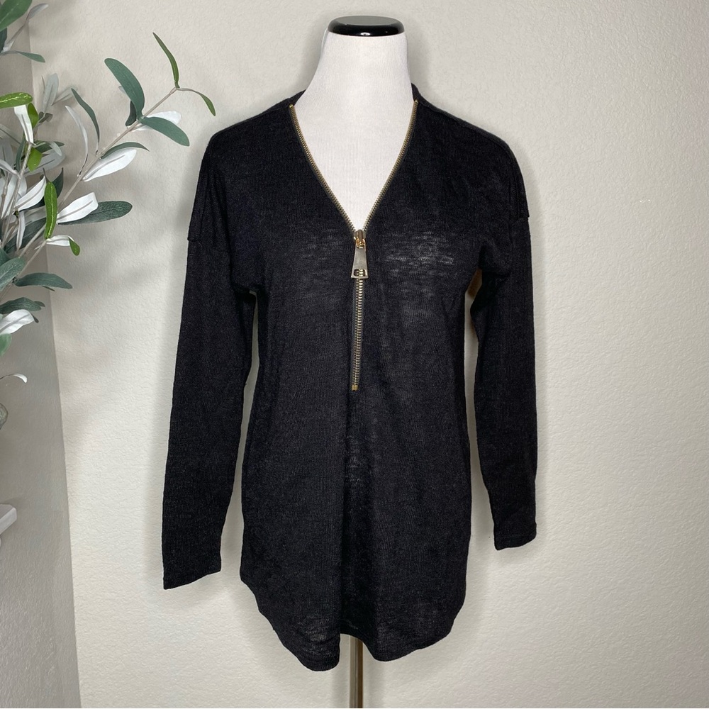 Soft Surroundings Valentina Black Zip Up Sweater Top Size Large - Picture 2 of 8